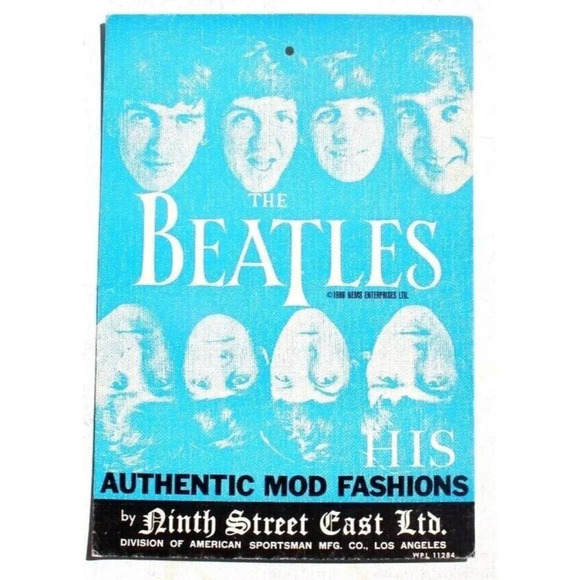 Vintage 1966 THE BEATLES HIS Authentic MOD FASHIONS Clothing Tag Ninth Street - Picture 1 of 2